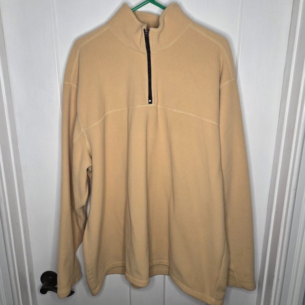 Eddie Bauer Mens Fleece Pullover Sweater Tan‎ Quarter Zip Long Sleeve Size XL